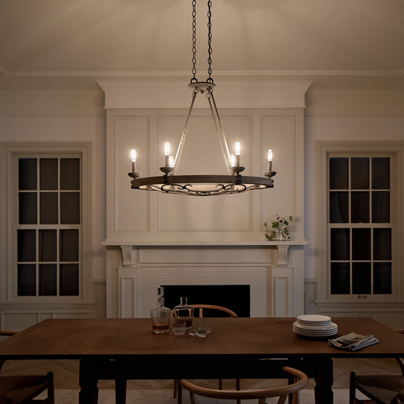 Rustic Country Grey 36" Wagon Wheel Ambient Chandelier