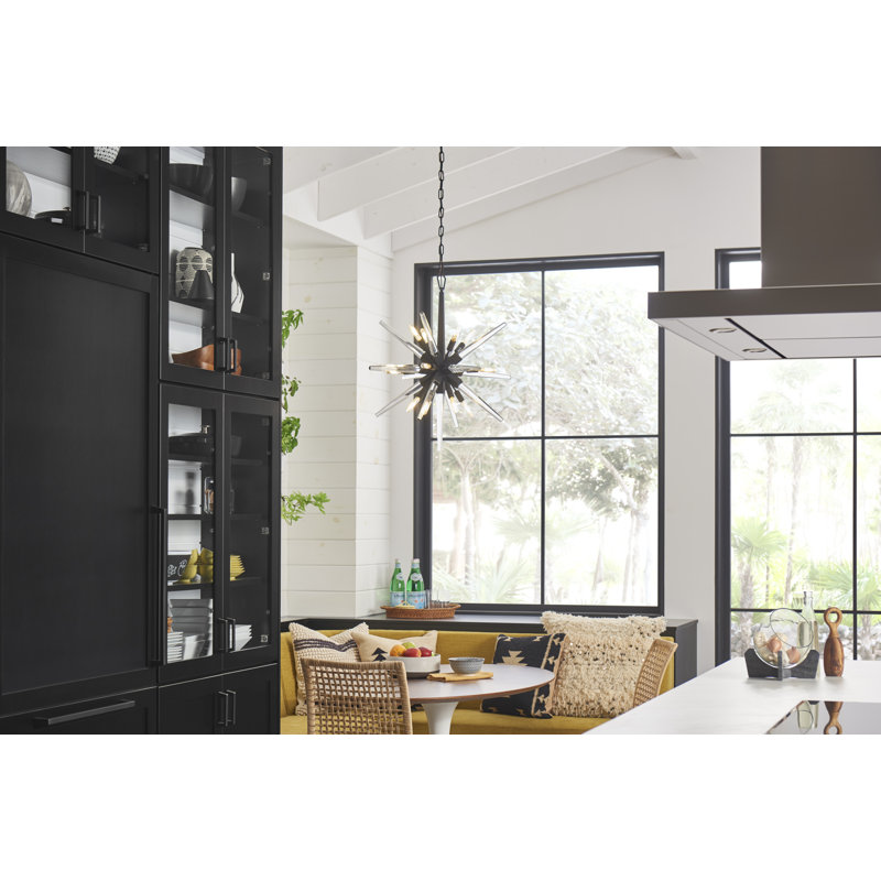 Ariel Sleek Black Crystal 12-Light Mid-Century Chandelier