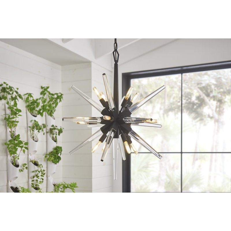 Ariel Sleek Black Crystal 12-Light Mid-Century Chandelier