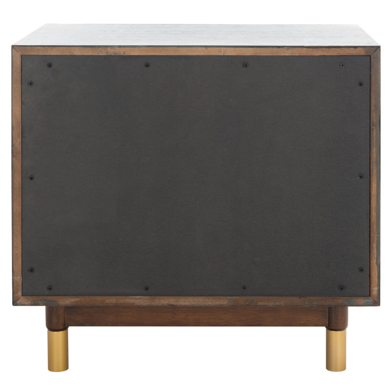 Justice 2-Drawer Walnut Nightstand with Brass Accents
