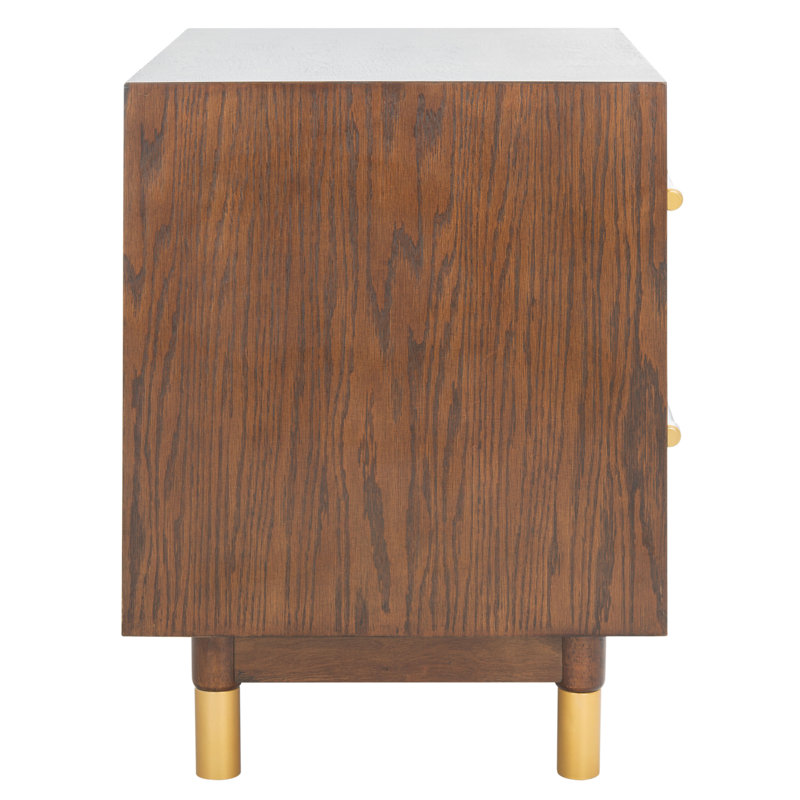 Justice 2-Drawer Walnut Nightstand with Brass Accents