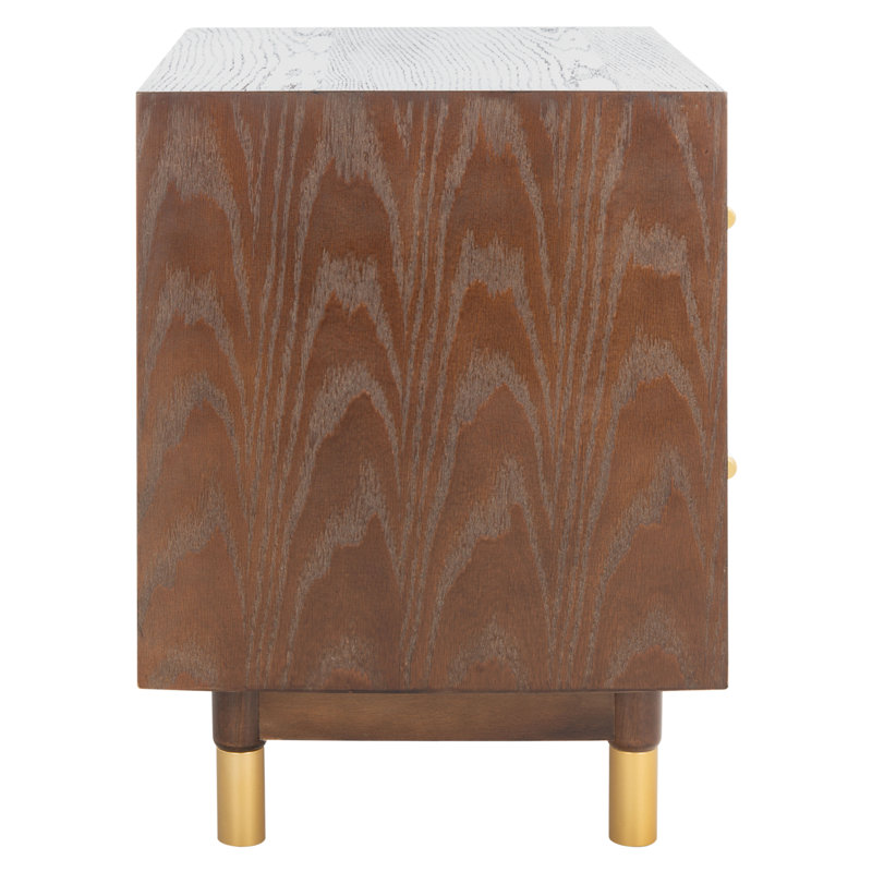 Retro Rustic Walnut/White Washed 2 Drawer Nightstand with Brass Accents