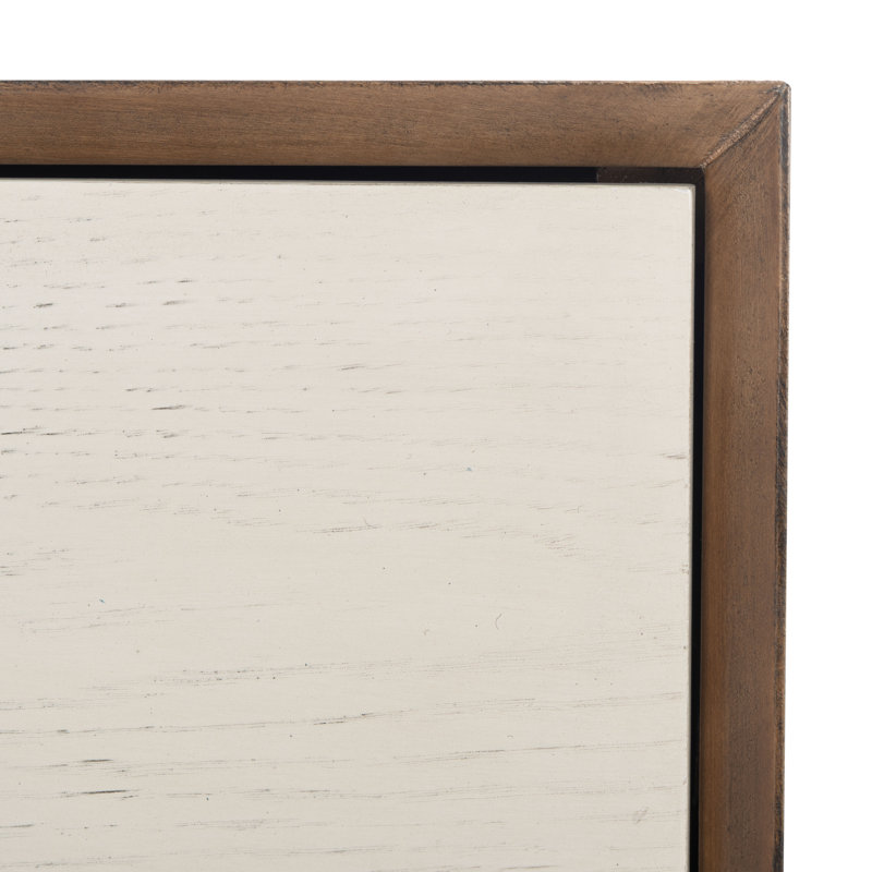 Retro Rustic Walnut/White Washed 2 Drawer Nightstand with Brass Accents