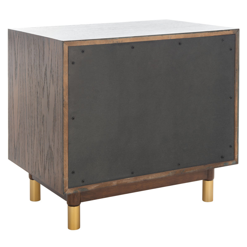 Justice 2-Drawer Walnut Nightstand with Brass Accents