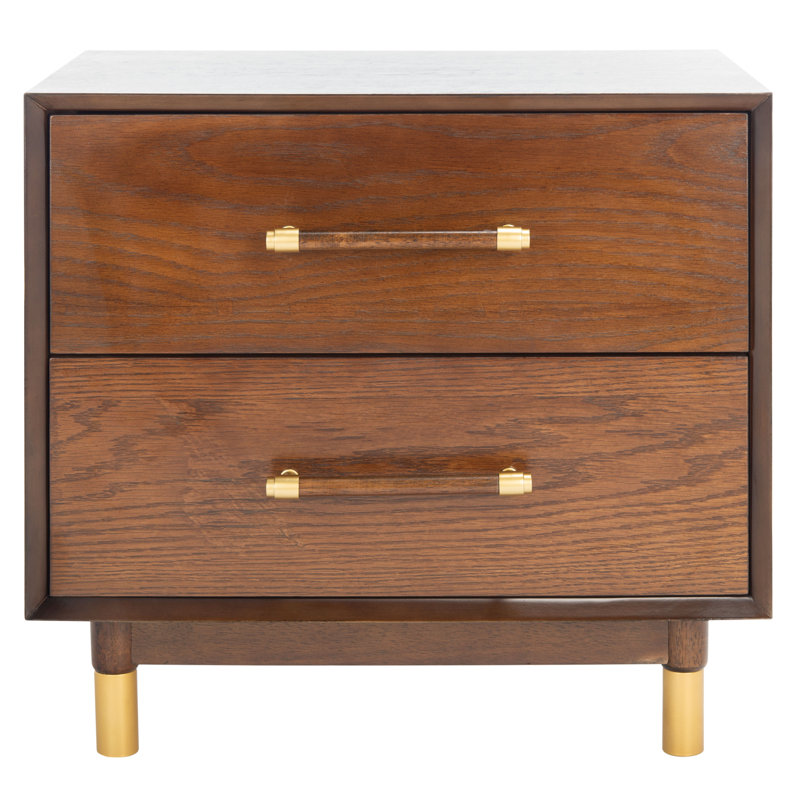 Justice 2-Drawer Walnut Nightstand with Brass Accents