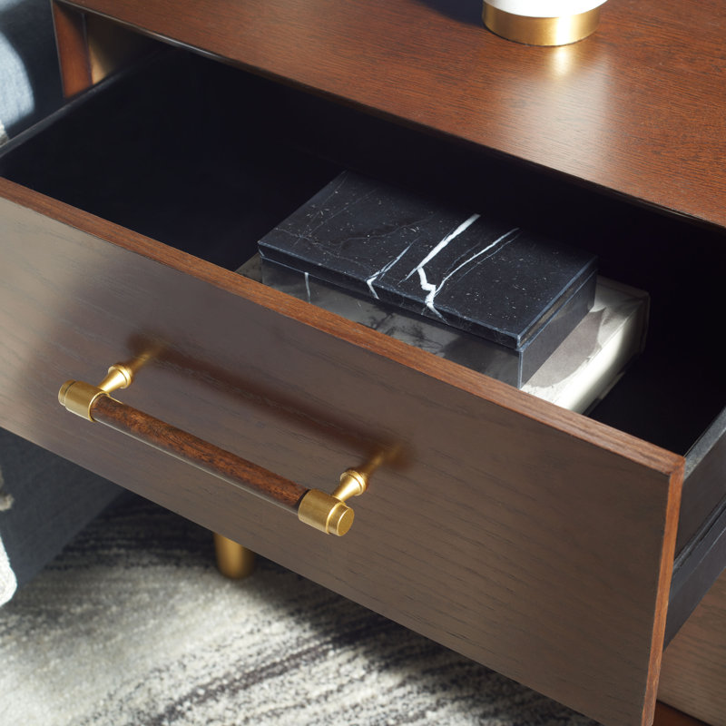 Justice 2-Drawer Walnut Nightstand with Brass Accents