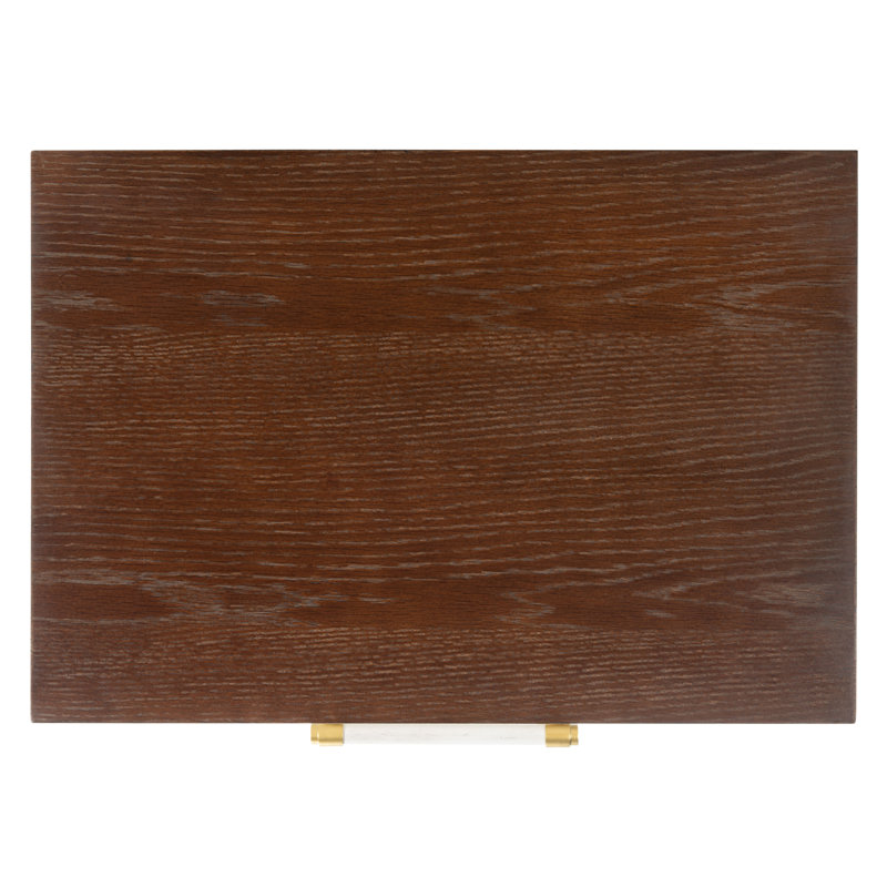 Retro Rustic Walnut/White Washed 2 Drawer Nightstand with Brass Accents