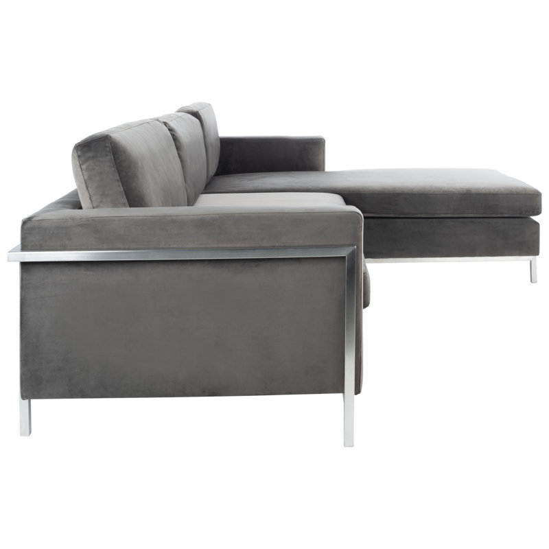 Camila Dark Gray Velvet Sectional Sofa with Down Fill