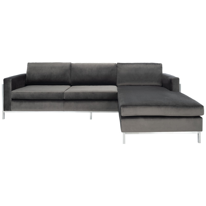 Camila Dark Gray Velvet Sectional Sofa with Down Fill
