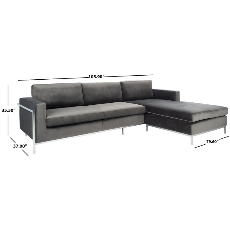 Camila Dark Gray Velvet Sectional Sofa with Down Fill