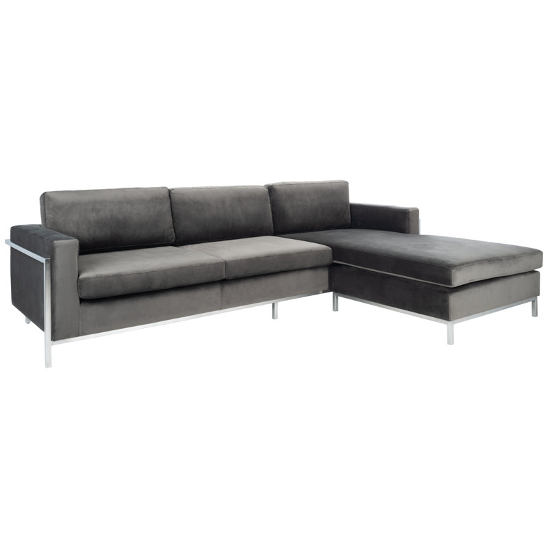 Camila Dark Gray Velvet Sectional Sofa with Down Fill