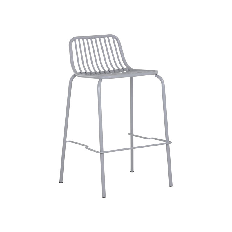 Silver Powder Coated Steel Outdoor Bar Stool with Footrest