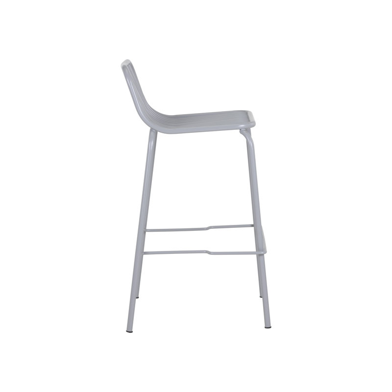 Silver Powder Coated Steel Outdoor Bar Stool with Footrest