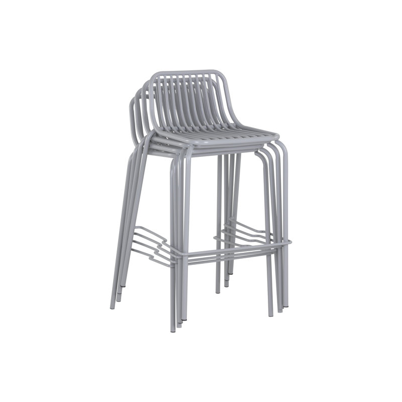 Silver Powder Coated Steel Outdoor Bar Stool with Footrest