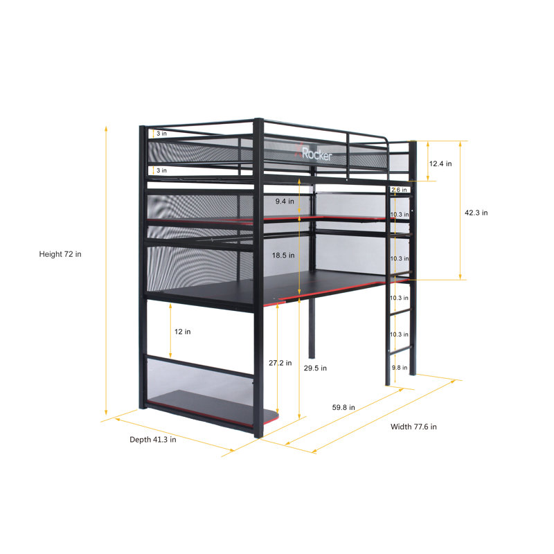 Loft Twin Upholstered Gaming Bunk Bed with Metal Frame and Drawer
