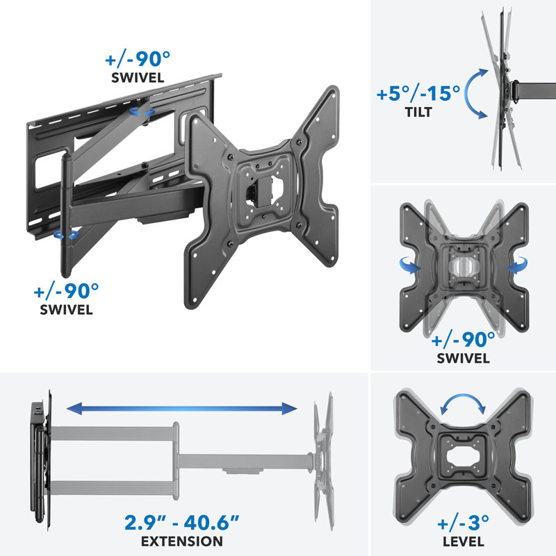 Extended Reach Full-Motion Heavy Duty TV Wall Mount - 40" Arm, 110 lbs Capacity