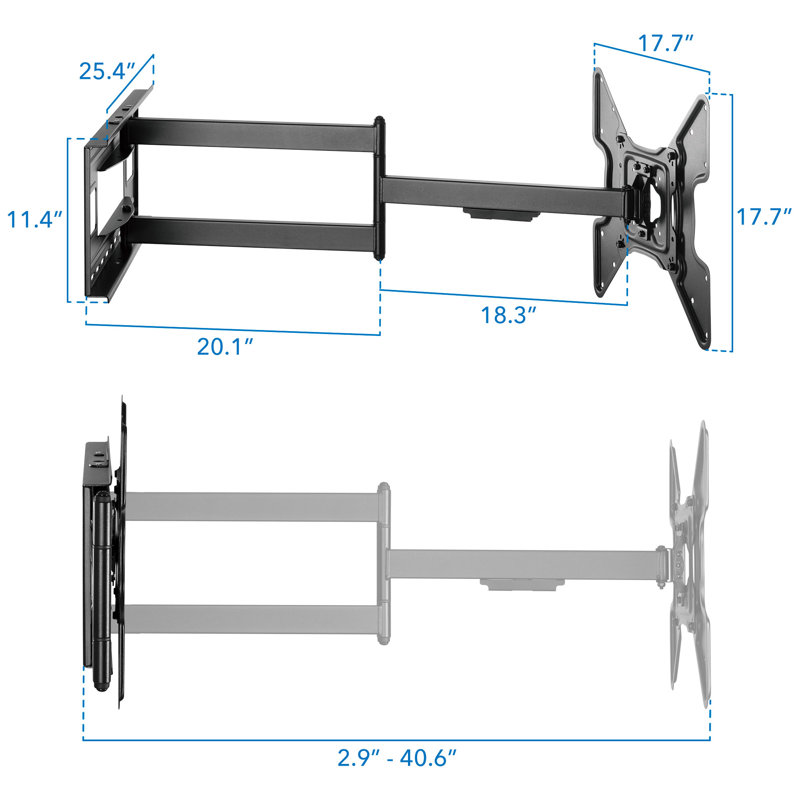 Extended Reach Full-Motion Heavy Duty TV Wall Mount - 40" Arm, 110 lbs Capacity
