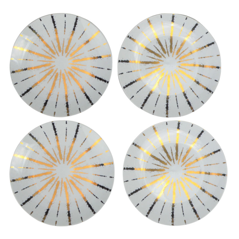 Gold and Black Starburst Porcelain Salad Plates, Set of 4