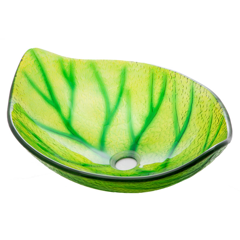 Green Leaf Shaped Tempered Glass Vessel Sink