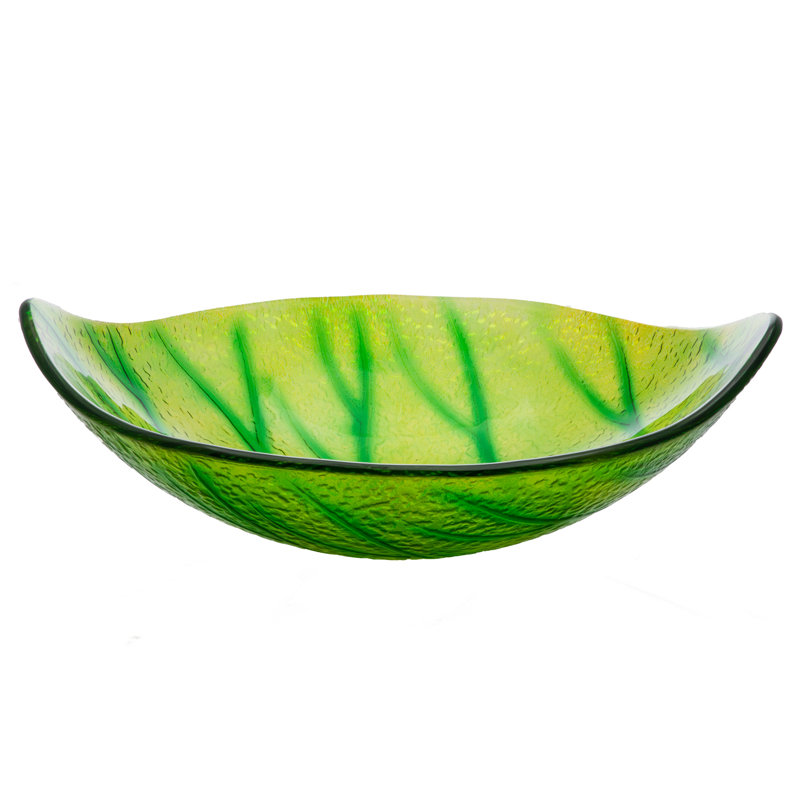 Green Leaf Shaped Tempered Glass Vessel Sink