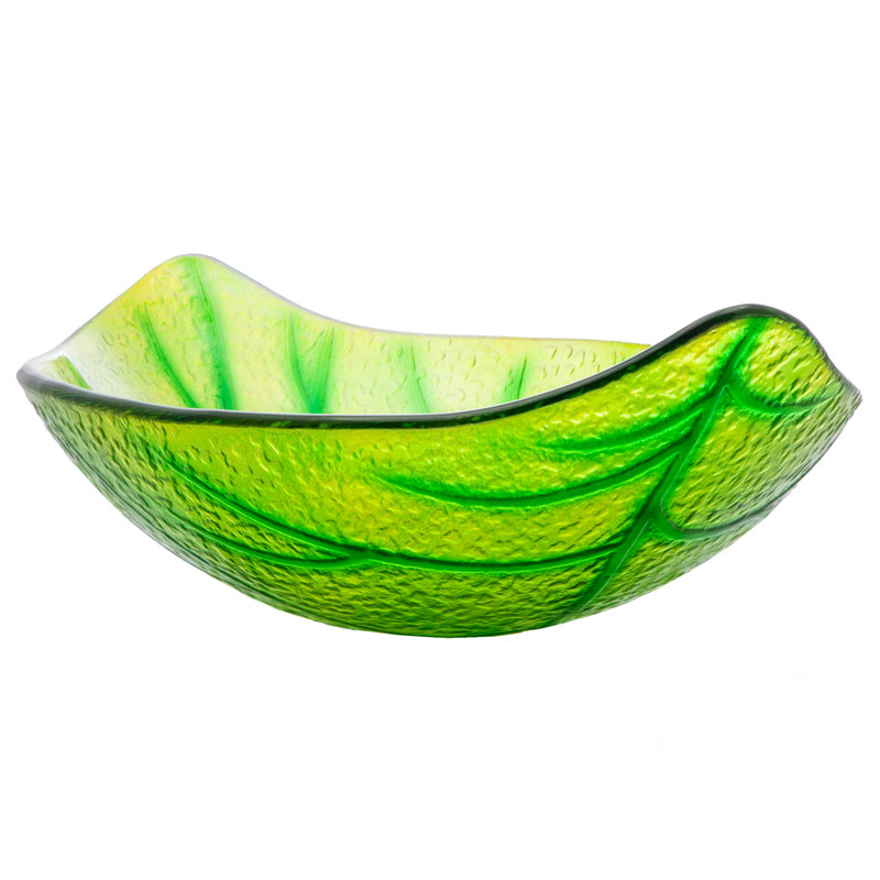 Green Leaf Shaped Tempered Glass Vessel Sink