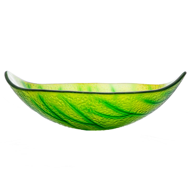 Green Leaf Shaped Tempered Glass Vessel Sink