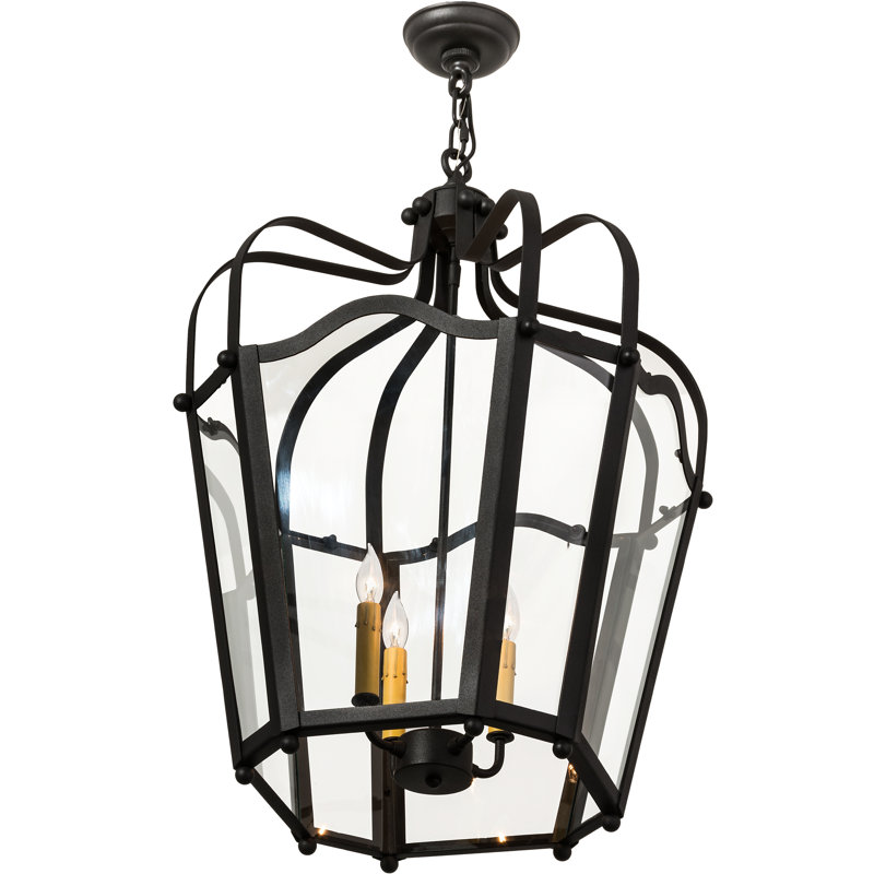 Citadel 34" Black Iron and Glass Lantern Chandelier