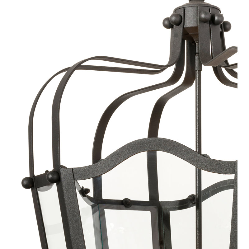 Citadel 34" Black Iron and Glass Lantern Chandelier