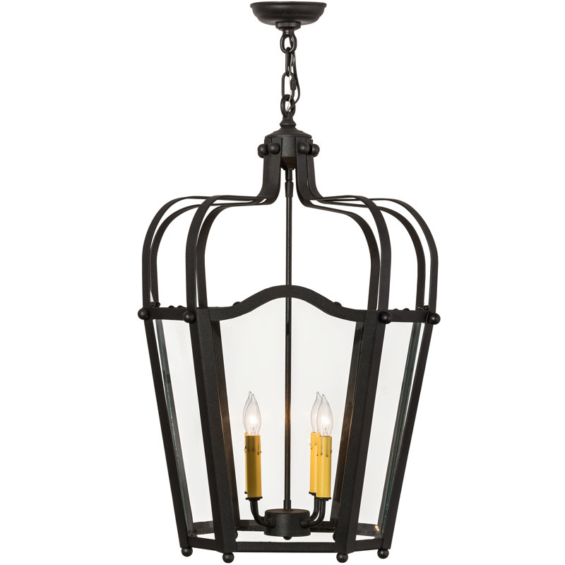 Citadel 34" Black Iron and Glass Lantern Chandelier