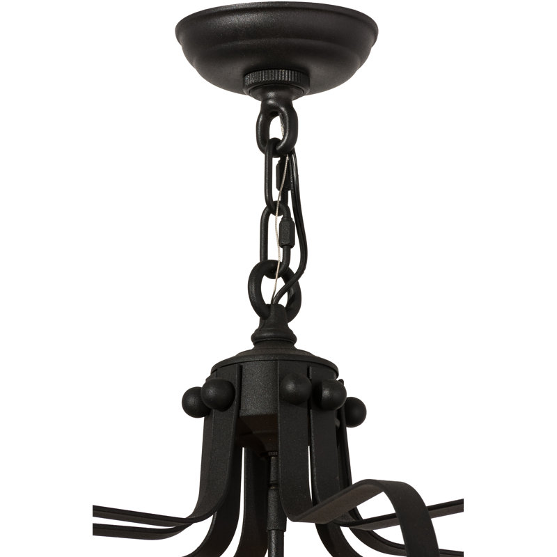 Citadel 34" Black Iron and Glass Lantern Chandelier