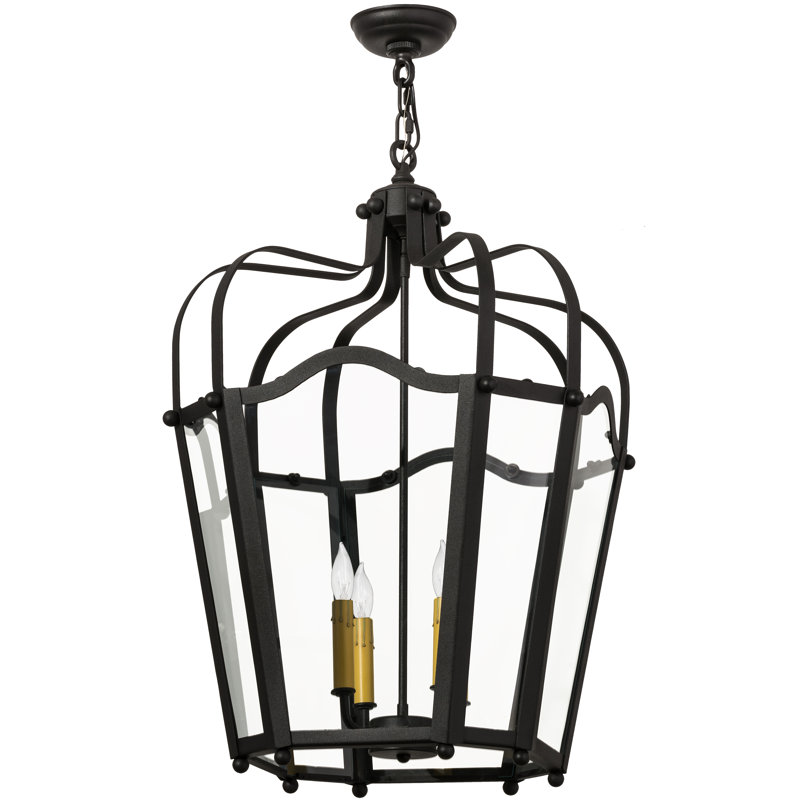 Citadel 34" Black Iron and Glass Lantern Chandelier