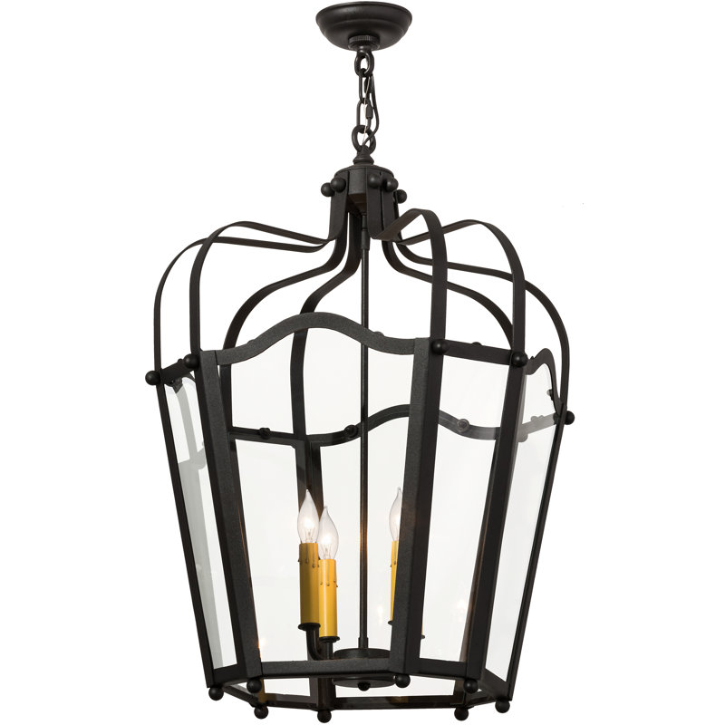 Citadel 34" Black Iron and Glass Lantern Chandelier