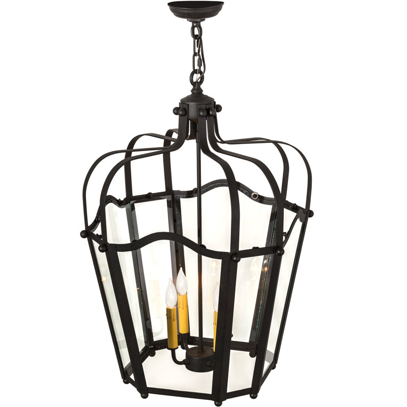 Citadel 34" Black Iron and Glass Lantern Chandelier