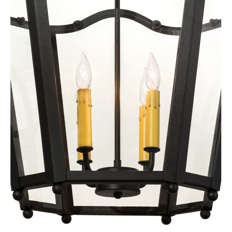 Citadel 34" Black Iron and Glass Lantern Chandelier