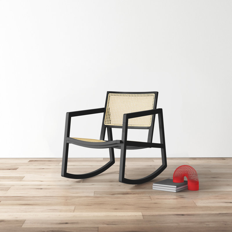 Perth 23'' Black & Natural Rattan Contemporary Glider Chair