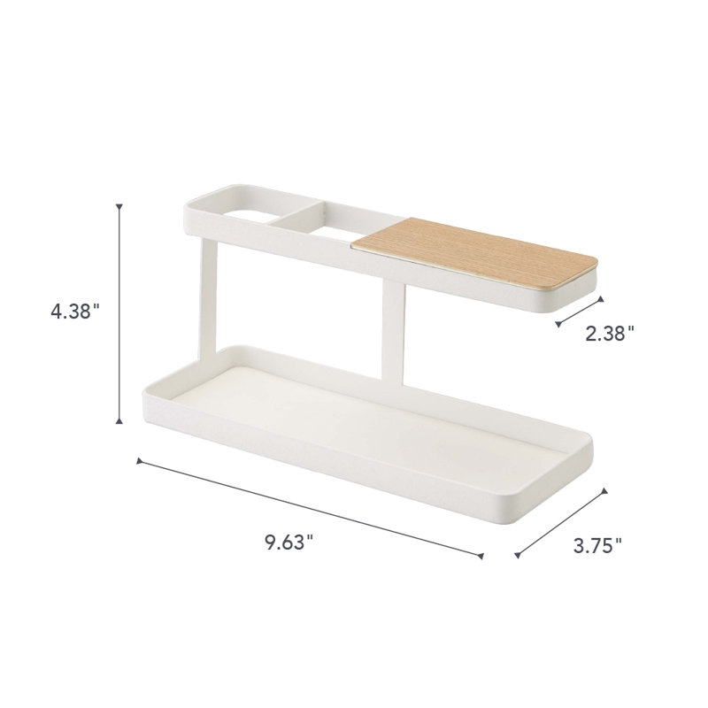 White Steel and Wood Desk Organizer with Tray