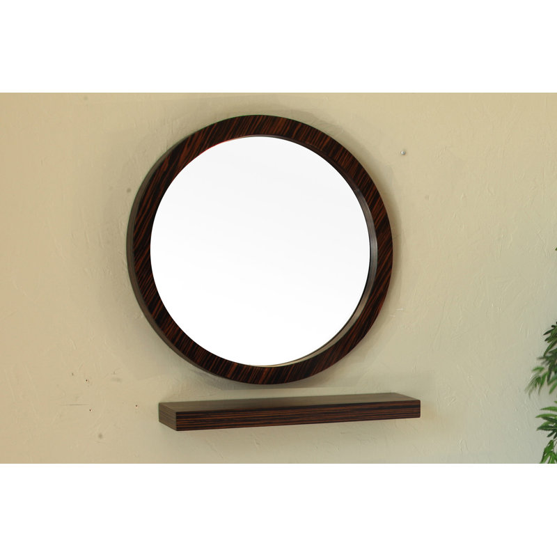 Espresso Round Wood Bathroom Vanity Mirror with Veneer