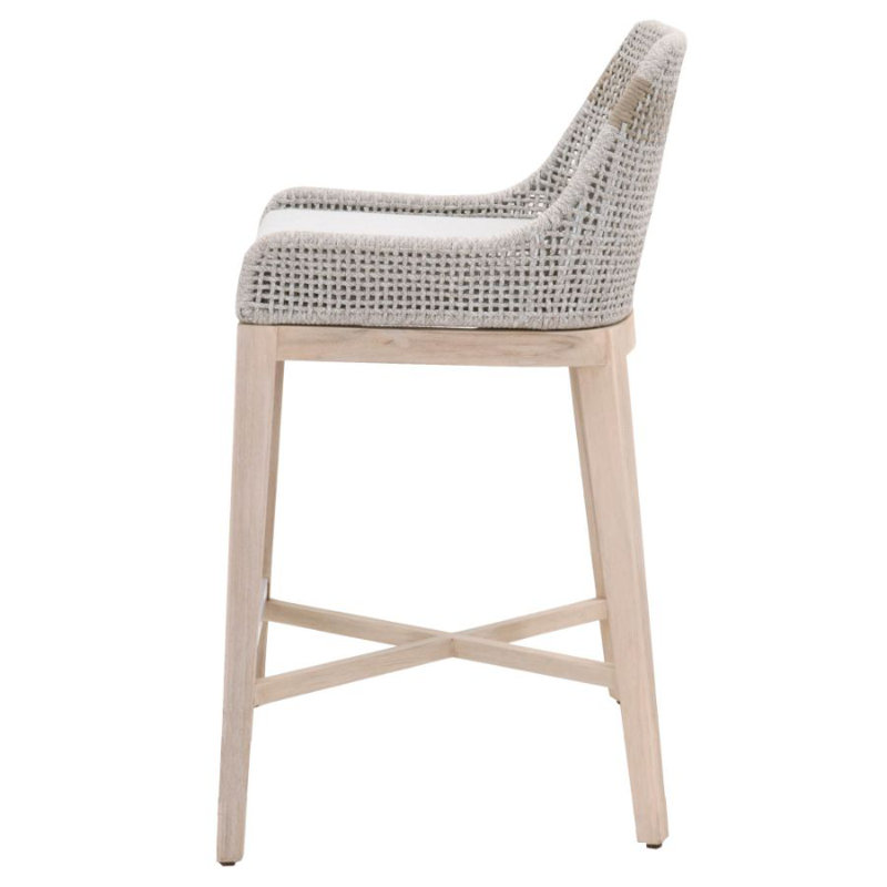 Light Gray Wood and Metal Bar Stool with Upholstered Seat