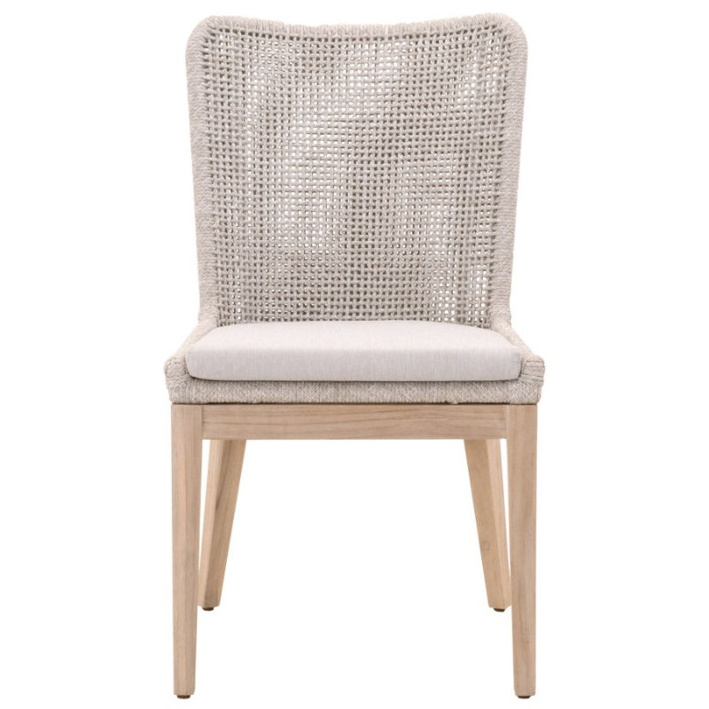Winnetka Transitional Gray Mesh and Teak Outdoor Dining Chair