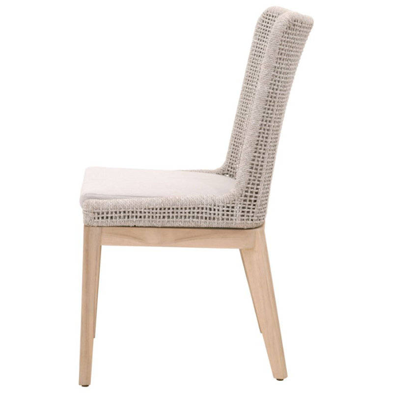 Winnetka Transitional Gray Mesh and Teak Outdoor Dining Chair