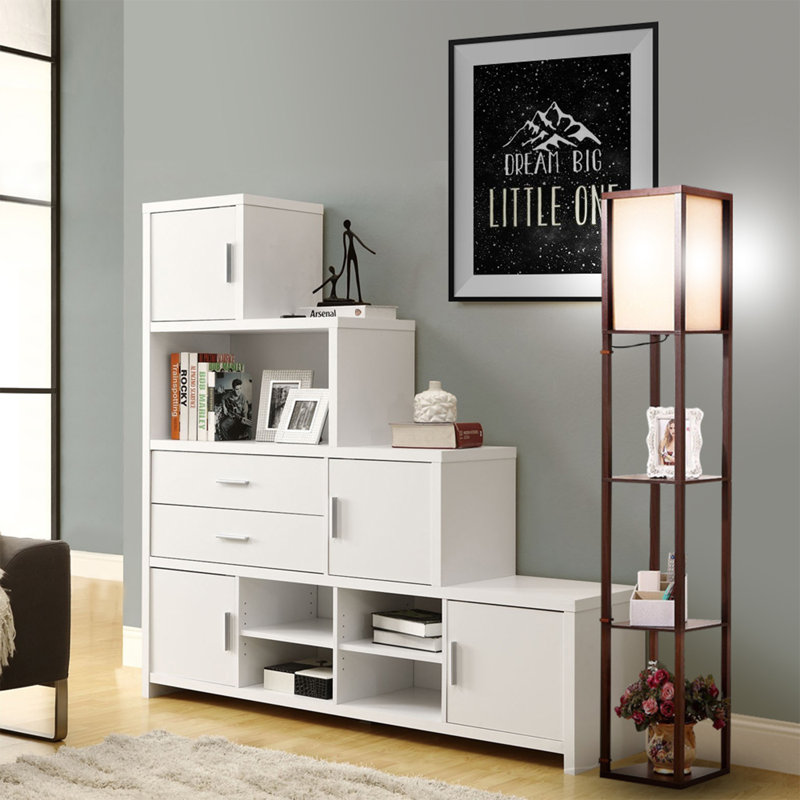 White Adjustable 63" Floor Lamp with Shelves for Nursery
