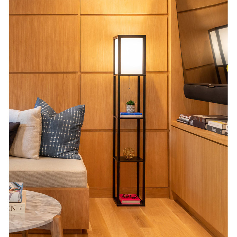 White Adjustable 63" Floor Lamp with Shelves for Nursery