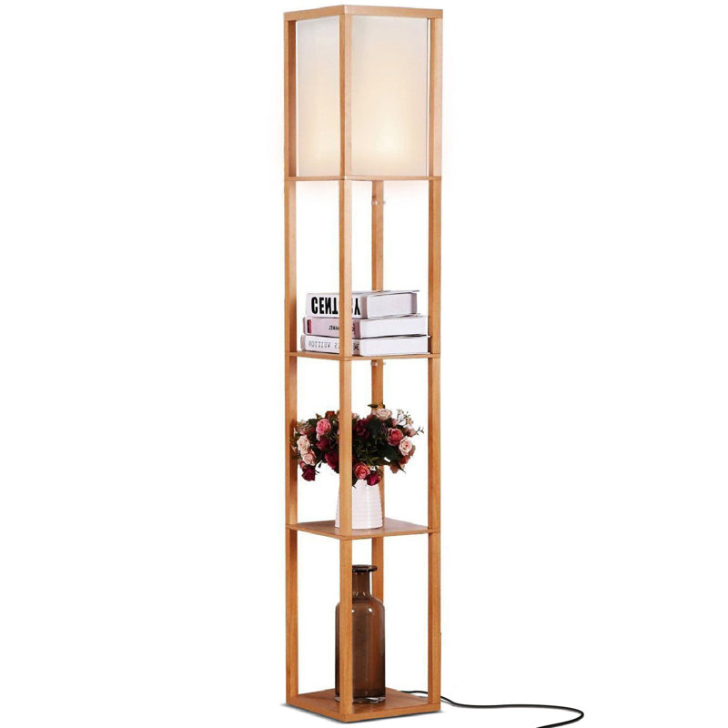 Maxwell Adjustable 63'' Natural Wood Floor Lamp with Shelves