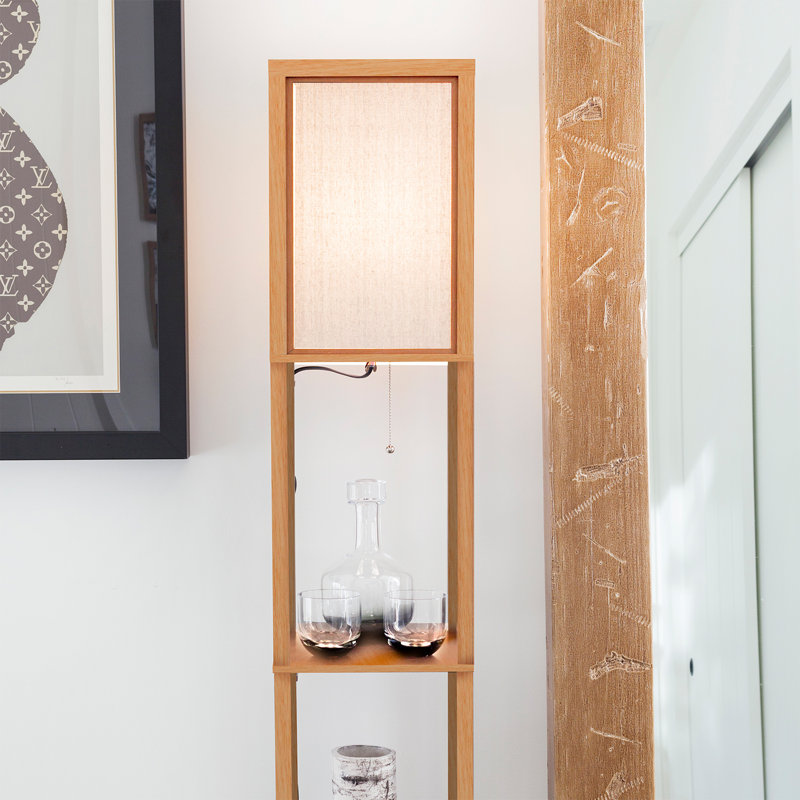Maxwell Adjustable 63'' Natural Wood Floor Lamp with Shelves