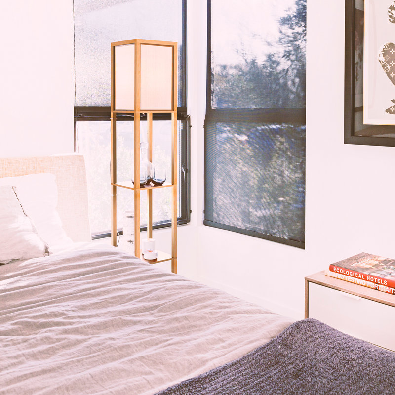 Maxwell Adjustable 63'' Natural Wood Floor Lamp with Shelves
