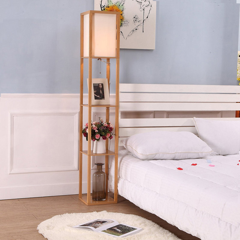Maxwell Adjustable 63'' Natural Wood Floor Lamp with Shelves