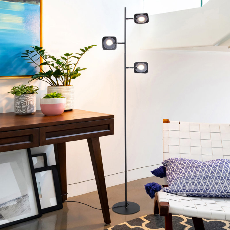 Black Adjustable Multi-Head LED Floor Lamp with 3-Way Switch
