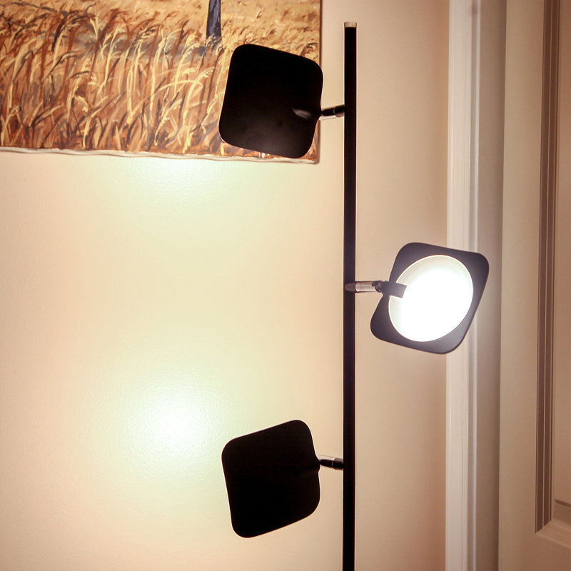 Black Adjustable Multi-Head LED Floor Lamp with 3-Way Switch