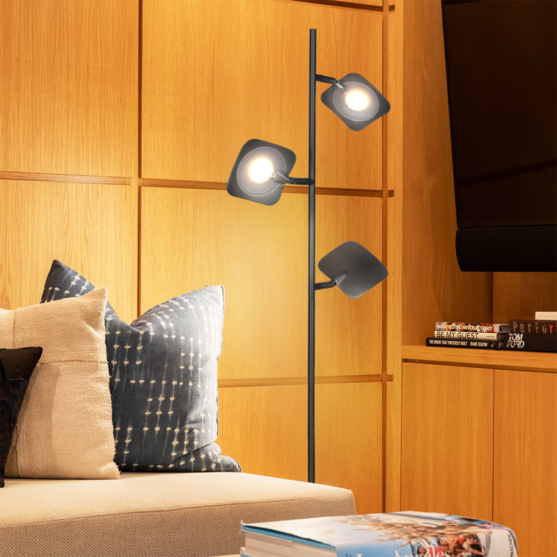 Black Adjustable Multi-Head LED Floor Lamp with 3-Way Switch