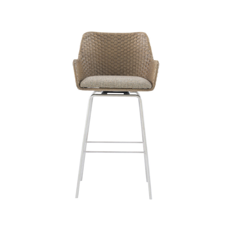Transitional Meade Swivel Bar Stool in Beige and Gray